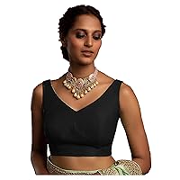 Women's Readymade Banglori Silk Black Blouse For Sarees Indian Designer Bollywood Padded Stitched Choli Crop Top