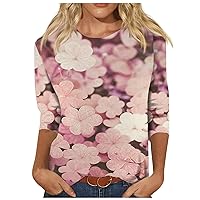 Ladies Tops and Blouses, Women's Fashion Casual Three-Quarter Sleeve Floral Print Round Neck Top