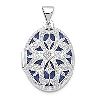 10k White Gold 21mm Oval With Diamond Vintage Photo Locket Pendant Necklace Jewelry for Women