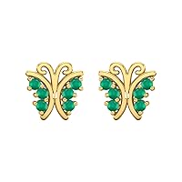 0.24 Ctw Green Onyx Gemstone 925 Sterling Silver Dainty Butterfly Stud Earring Elegent Earrings Women Stud Insect Jewelry