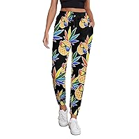 Pineapple Cannabis Leaf Sunglasses Women's Sweatpants Casual Lounge Jogger Pant Soft Workout Pants with Pockets