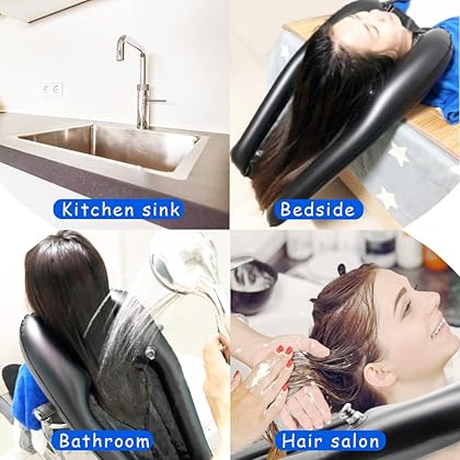 Inflatable Shampoo Bowl, Portable Hair Washing Tray for Bedside and in Bed, Lightweight Shampoo Basin for Elderly, Disabled, Pregnant, Injured, Bedridden, Handicap, Lightweight Hair Washing Sink