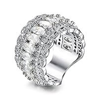 Women's Marquise Cut Cubic Zirconia Irregular Wide Eternity Band Filigree Wedding Engagement Ring in Silver Color NR309