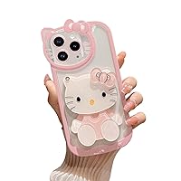 FSUNRRUII for iPhone 13 Pro Max Kawaii Pink Cute Cartoon Phone Case,with Mirror Stylish Cute Girls Phone Case for iPhone 13 Pro Max 6.7inch Pink