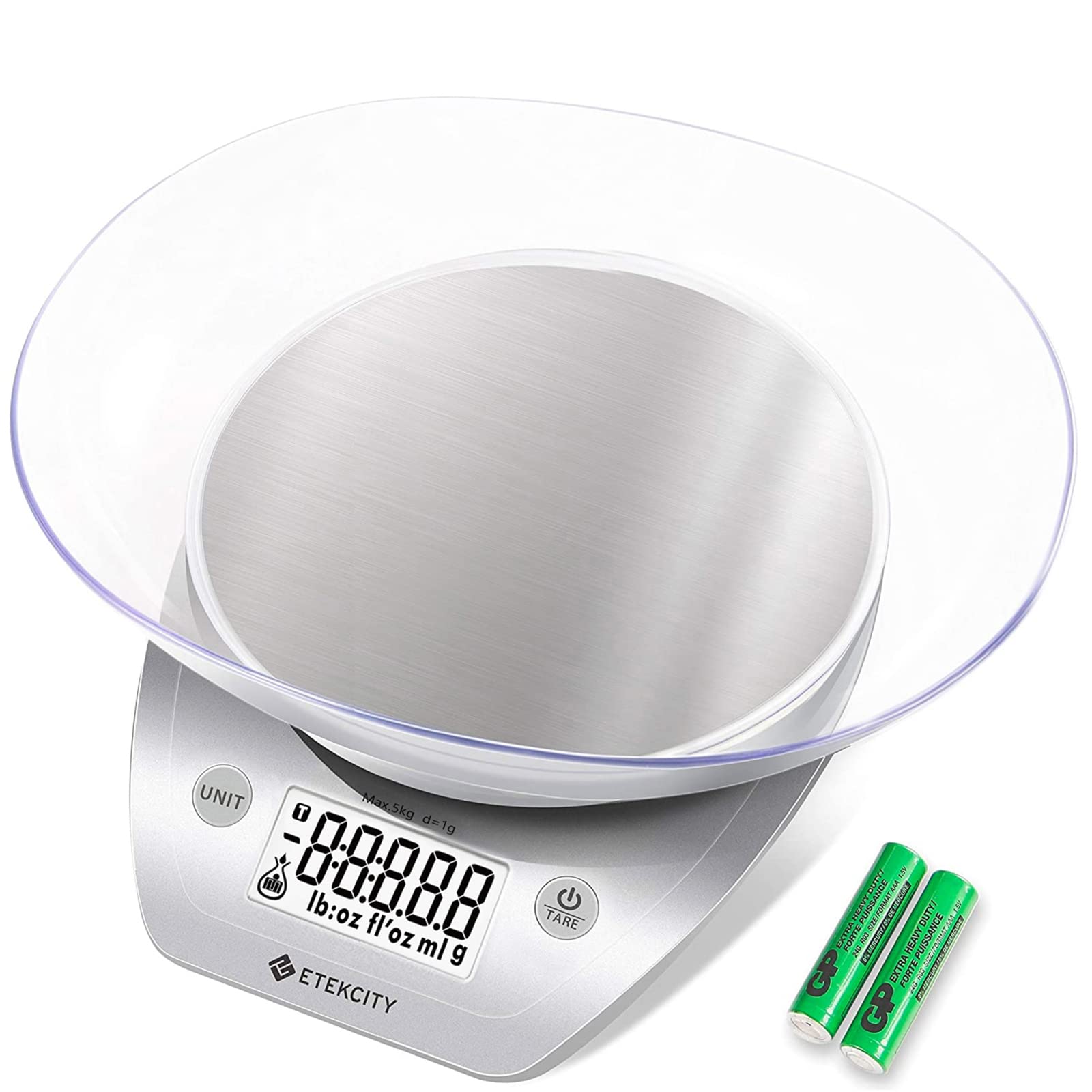 Etekcity 0.1g Food Kitchen Scale, 11lb/5kg, Stainless Steel Silver & Smart Scale for Body Weight, Accurate to 0.05lb (0.02kg) Digital Bathroom Weighing Machine, 400lb