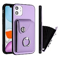 Compatible with iPhone 11 Wallet Case Women with Card Slots，with 360°Rotation Ring Kickstand Leather Shockproof Protective Case Cover for iPhone 11 Purple YBK