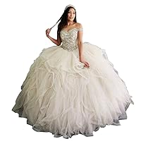 Women's Off The Shoulder Sweet 16 Ball Gown Prom Dress Crystal Beaded Quinceanera Dresses