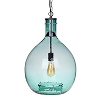 CASAMOTION Pendant Light Glass Ceiling Fixture Kitchen Island Chain Hanging Chandelier Vintage Lighting Rustic Farmhouse Dining Hallway Handblown Large Globe Color Green 15 inch Diam
