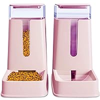 Automatic Cat Feeder and Dog Water Dispenser Set, 1 Gallon Capacity, Plastic, Pink, Suitable for Small to Big Pets