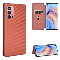 Ultra Slim Case for Oppo Reno4 Pro 5G Carbon Fiber Texture Magnetic Horizontal Flip TPU + PC + PU Leather Case with Card Slot Phone Back Cover (Color : Brown)