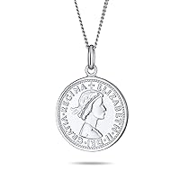 Bling Jewelry Royal Special Coin Disc Round Circle Medallion Pendant 1957 Special Queen Elizabeth Coin Necklace For Women .925 Sterling Silver