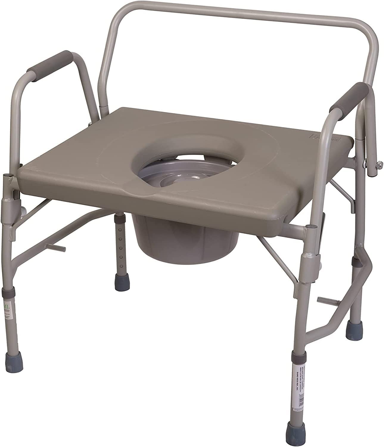 DMI Bedside Commode, Extra Wide Commode Chair, Bedside Toilet, Raised Toilet Seat with Handles, Holds up to 500 Pounds with Included 7 qt Commode Bucket, Adjustable from 19-23 Inches