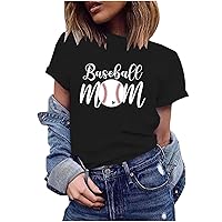 Baseball Mom T Shirts Womens Graphic Tee Tops Short Sleeve Round Neck Blouses Summer Mother's Day Casual Basic Shirts
