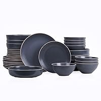 Stone Lain Lauren Modern Stoneware 32-piece Round Dinnerware Set, Plates and bowls Set, Dish set for 8, Charcoal