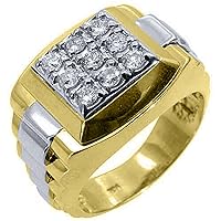 Mens 14k Two-Tone Yellow and White Gold Square Diamond Ring .85 Carats