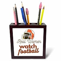 3dRose Image of Football Hat with Text of Real Women watch Football - Tile Pen Holders (ph-378008-1)