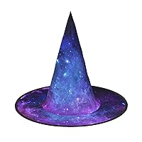 Mqgmzblue Galaxy Print Enchantingly Halloween Witch Hat Cute Foldable Pointed Novelty Witch Hat Kids Adults