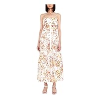 Bardot Womens White Zippered Low Back Tiered Floral Spaghetti Strap Square Neck Maxi A-Line Dress 12XL