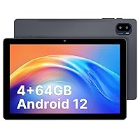Tablet, 10 inch Android Tablets, Android 12 Tablets Quad-core 4GB RAM 64GB ROM, 5+8MP Dual Camera, WiFi, Bluetooth, 6000mAh Long Life Battery, Silver Grey
