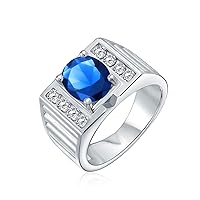 Personalize Hip Hop Micro Pave Halo 2-3CT Clear Blue Oval Brilliant Princess Cut Solitaire AAA CZ Statement Men's Engagement Wedding Ring Wide Band Silver Plated Matte Brush Finish Customizable