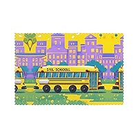 School Bus Print Placemats for Dining Table Set of 6, Heat Resistant,Easy to Clean Non-Slip Place Mats