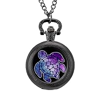 Galxy Sea Turtle Vintage Pocket Watch Arabic Numerals Scale Quartz with Chain Christmas Birthday Gifts