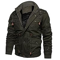 Mens Coat,Men's Plus Size Cargo Jacket Winter Warm Zipper Coats Fleece Lined Military Jackets Cotton Hooded Coat
