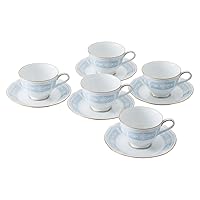 Noritake H9587A/1507 Cup & Saucer Set (Coffee Tea Double), 7.8 fl oz (220 cc), Racewood Gold, 5 Pieces, Blue, Fine Porcelain