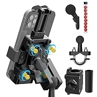 Motorcycle Phone Mount with Vibration Dampener, 360° Motorcycle Phone Holder 4.7”-7.1” Phones, Nylon Universal Handlebar Phone Mount with Rubber Wrapped(Black)