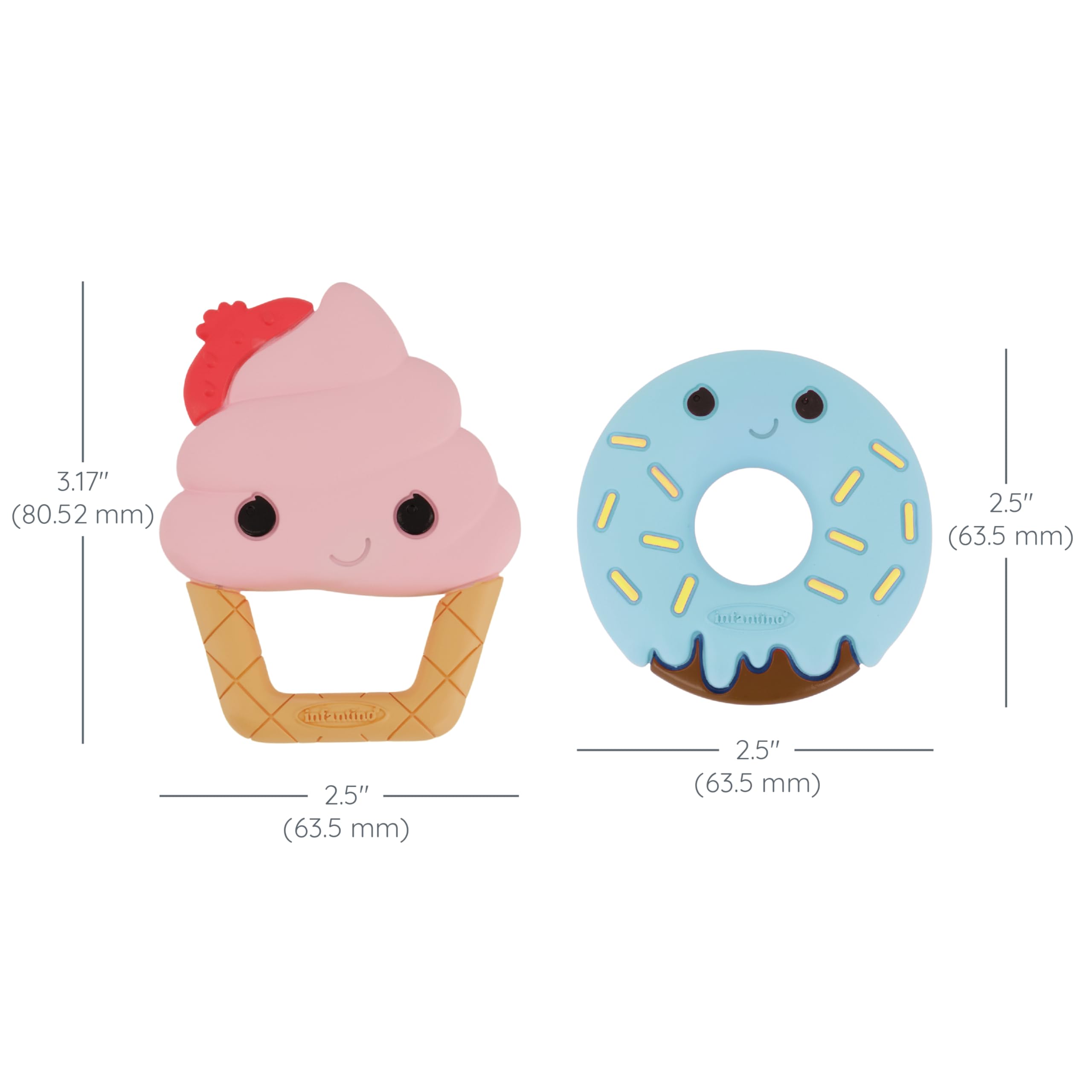 Infantino Sweet Tooth Silicone Teethers, Textured Ice Cream and Donut, 2-Pack