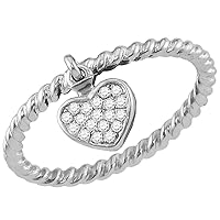 The Diamond Deal 10kt White Gold Womens Round Diamond Heart Dangle Stackable Band Ring 1/8 Cttw