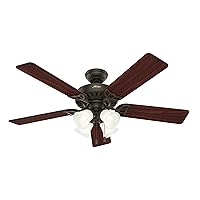 Hunter Fan Company Studio Series 52-inch Indoor New Bronze Traditional Ceiling Fan With Bright LED Light Kit, Pull Chains, and Reversible WhisperWind Motor Included