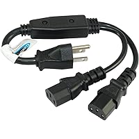 Conntek 05215 Y-Cable 6 inch + 8-Inch 1 to 2 Outlet Y Power Equalizer 5-15P to 2 C13 Computer/Monitor/Projector Power Cord