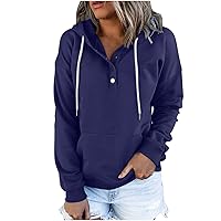 Anjikang Womens Fashion Hooded Button Collar Drawstring Hoodies Pullover Sweatshirts Fall Casual Long Sleeve Tops with Pocket