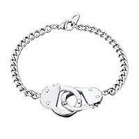 FindChic Handcuff Necklace Padlock Pendant Customized Handcuffs Bracelet Stainless Steel/18K Gold Plated/Black Curb Chain Interlocking 16inch/18inch Friendship Statement Necklace for Girls & Women