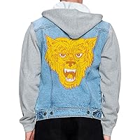 Wolf Design Men's Denim Jacket - Unique Design Jacket With Fleece Hoodie - Themed Jacket for Men