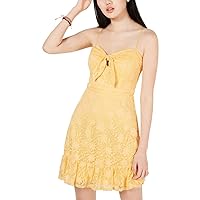 Womens Juniors Lace Overlay Ruffled Mini Dress