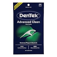 DenTek Triple Clean Advanced Clean Floss Picks, No Break & No Shred Floss, 90 Count, White