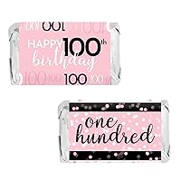 DISTINCTIVS Pink, Black, and White 100th Birthday Party Mini Candy Bar Wrappers - 45 Count - Pink Birthday Party Favors and Supplies (100th Birthday)