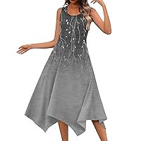 Long Sundresses Bohemian Dress for Women Casual Floral Print Elegant Flowy Trendy Slim with Sleeveless Scoop Neck Summer Dresses Dark Gray XX-Large