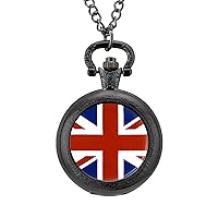 United Kingdom UK Flag Vintage Pocket Watch Small Quartz Watches with Chain Custom Birthday Gift for Women Men