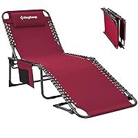 KingCamp Chaise Lounge Chairs Outdoor Foldable Patio Sun Chair for Outside Camping Sunbathing Beach Lawn Pool Garden Yard Folding Lightweight Heavy Duty Portable Adjustable Lounge with Pillow