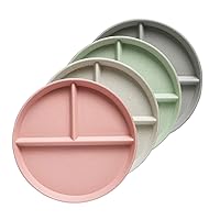 greenandlife 9 Inch (4PCS) Unbreakable Divided Plates for Kids Adults, Dishwasher & Microwave Safe Compartment Plates, Lightweight Reusable Plastic Portion Control Plates, BPA Free and Healthy
