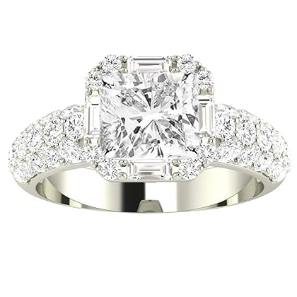 1.5 Carat GIA Certified Cushion-Cut Designer Popular Halo Style Baguette and Pave Set Round Diamond Engagement Ring with a 0.75 Ct D-E VS1-VS2 Center.