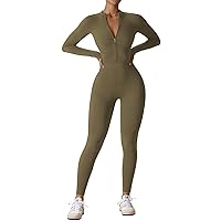 YEOREO Women Workout Jumpsuit Zip Up Romper Bottom Pants Long Sleeve Bodysuit Bodycon Sexy One Piece