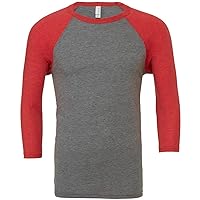 Canvas Mens 3/4 Sleeve Baseball T-Shirt (XS) (Gray/Light Red Triblend)