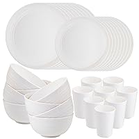 Supernal 32pcs Wheat Straw Dinnerware Sets, White Dishes for 8, Plates and Bowls Sets, Reusable Plastic Plates, Microwave Dishwasher Safe Plates, White Plastic Dinnerware Set, White Plastic Plates