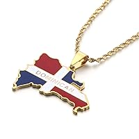 Stainless Steel Dominican Map Flag Pendant Necklace Dominicans Country Map Jewelry