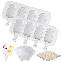 2 Pack Popsicles Molds Set, Silicone 4 Cavities Oval Popsicle Cake Pop Molds for Homemade Cakesicles, with 50 Wooden Popsicle Sticks & Bags