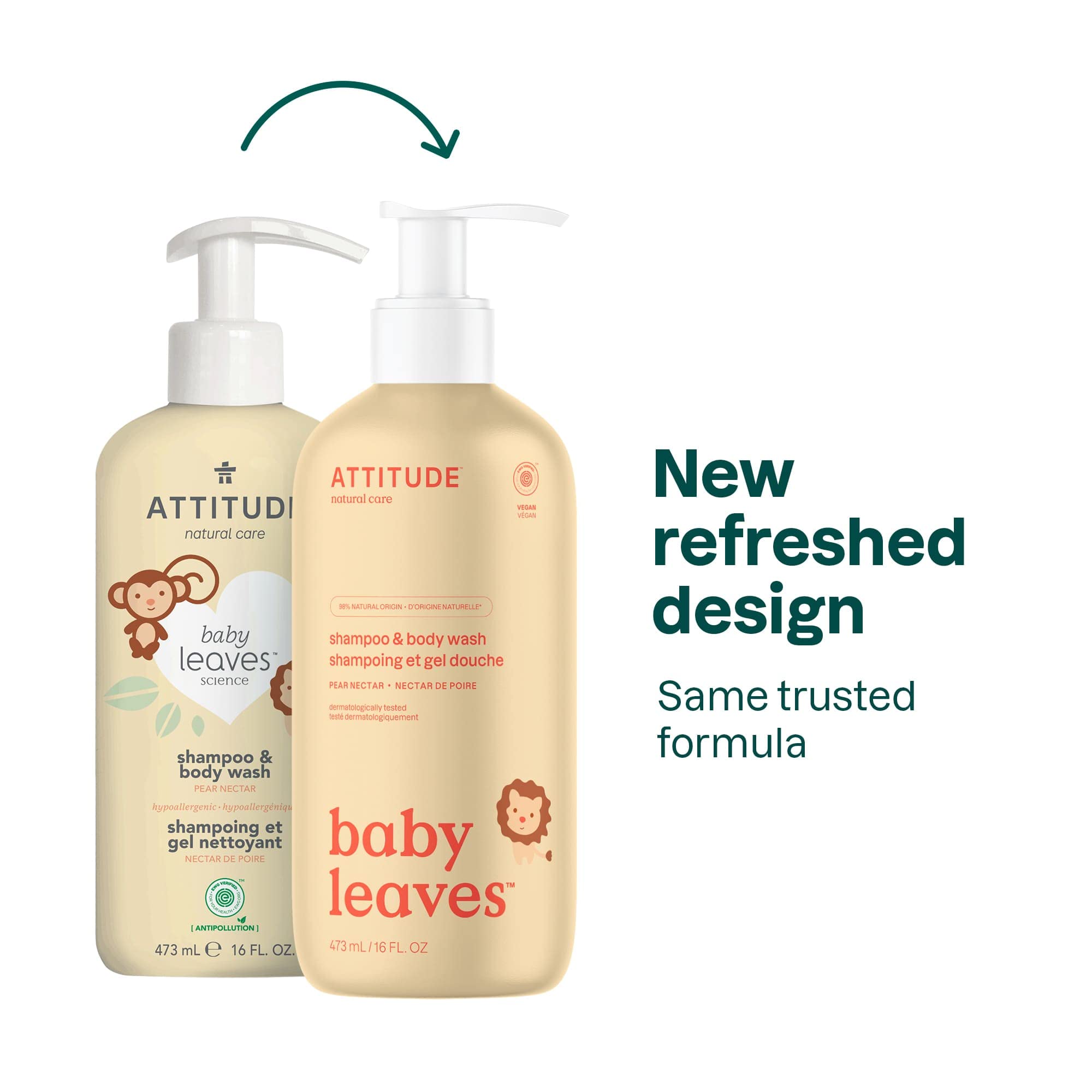 ATTITUDE 2-in-1 Shampoo and Body Wash for Baby, EWG Verified, Dermatologically Tested, Made with Naturally Derived Ingredients, Vegan, Pear Nectar, 16 Fl Oz (Pack of 6)